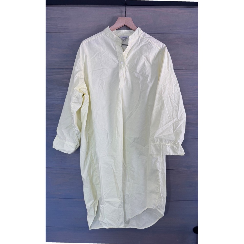 J. Peterman Womens Yellow Cotton Band Collar Shirt Dress Size M Long Sleeve